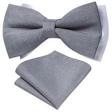 Men's Bow Tie Set Extra Large Cotton Linen Bowties with Light Grey 1