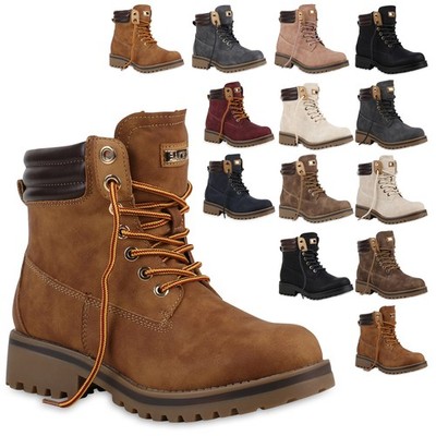 VAN HILL Damen Stiefeletten Worker Boots Grace Warm Gefüttert Winter