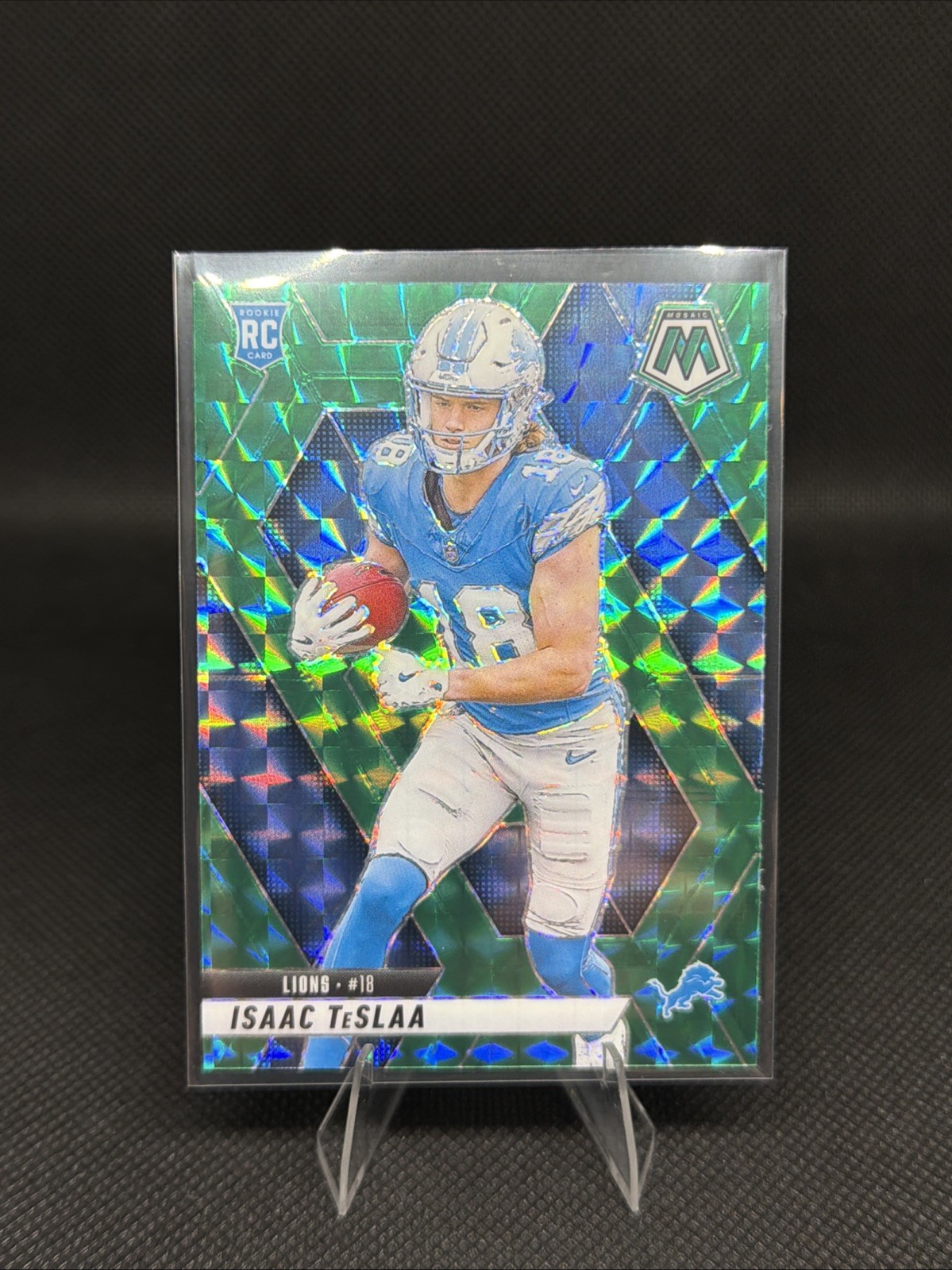 2025 Mosaic Isaac TeSlaa Green Mosaic Prizm RC No. 319 Detroit Lions
