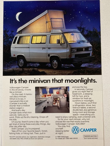 1990 VW Volkswagen Vanagon Print Ad Minivan Moonlights