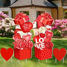 4 Pcs Valentine's Day Yard Signs Gnome Outdoor Sign with Stakes Valentine Red He