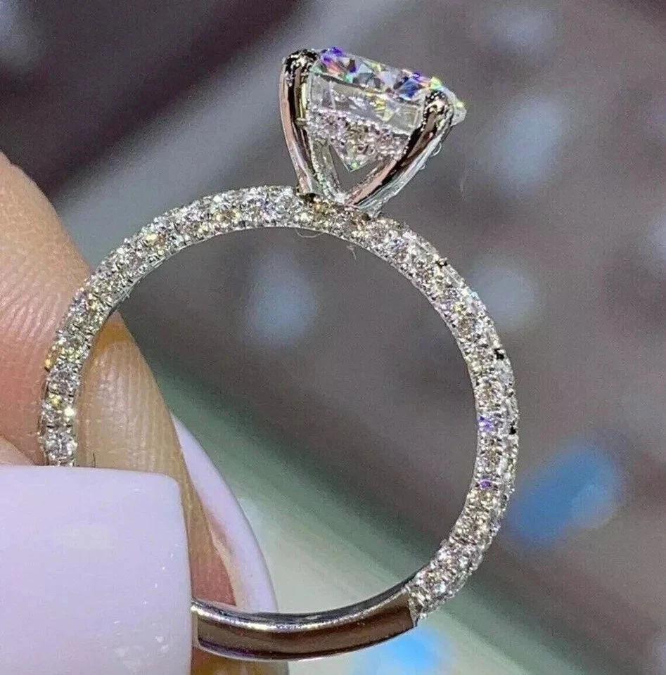 2Ct Round Lab-Created Diamond Hidden Halo Engagement Ring 14K White Gold Plated - Image 3 of 4