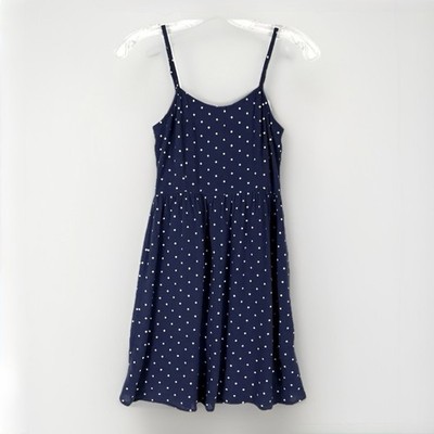 H&M Divided Navy Blue Womens Sleeveless Dress Size 2 White Polka Dot Casual