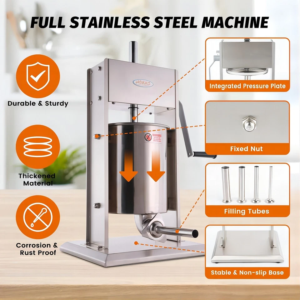 Enchimento de carne de aço inoxidável Hakka Sausage Stuffer 7LBS-32LBS máquina de 2 velocidades - Imagem 3 de 4