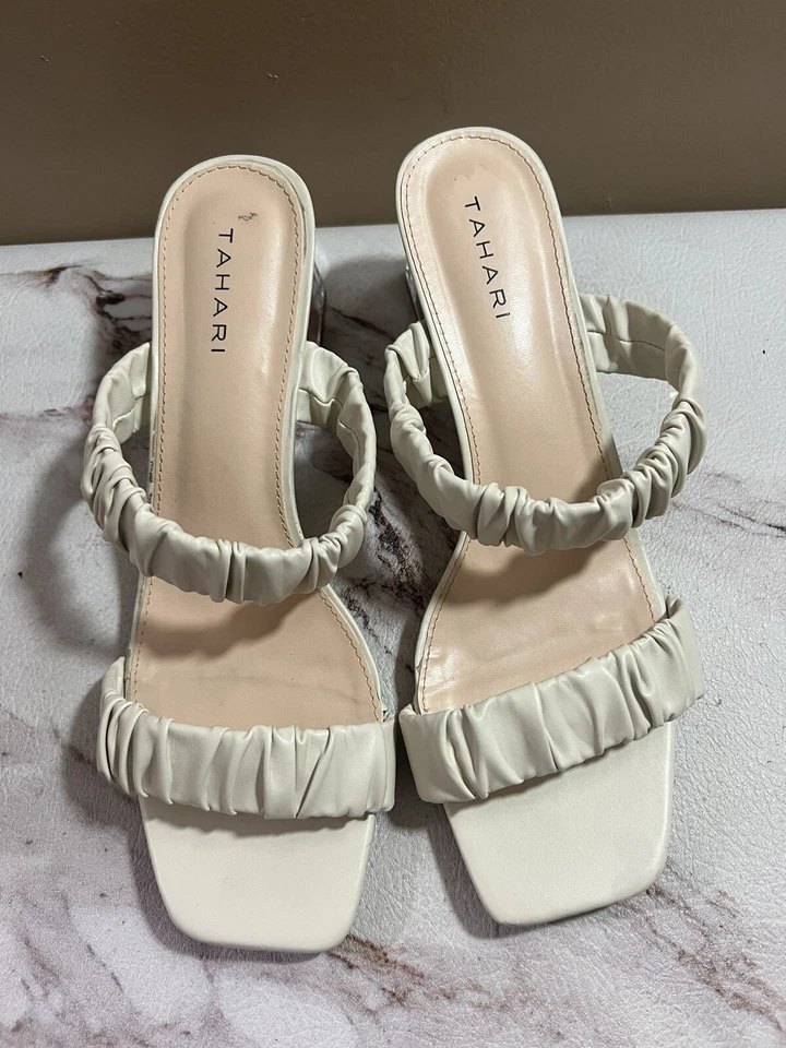 Tahari GLENAH Sandals Cream Clear Block Heel Size 11 Slip On - Image 4 of 4