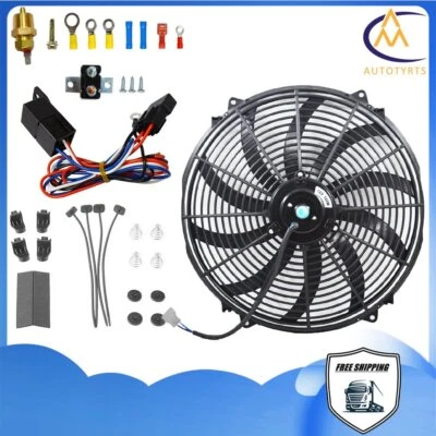 16" Electric Radiator Fan High 3000+CFM Thermostat Wiring Switch Relay Kit Black - Image 1 of 4