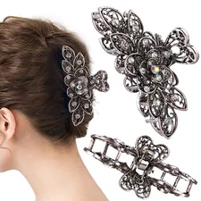 Vintage Hair Claw Metal Alloy Rhinestone Fancy Hair Claw Clips Retro Flower Clip