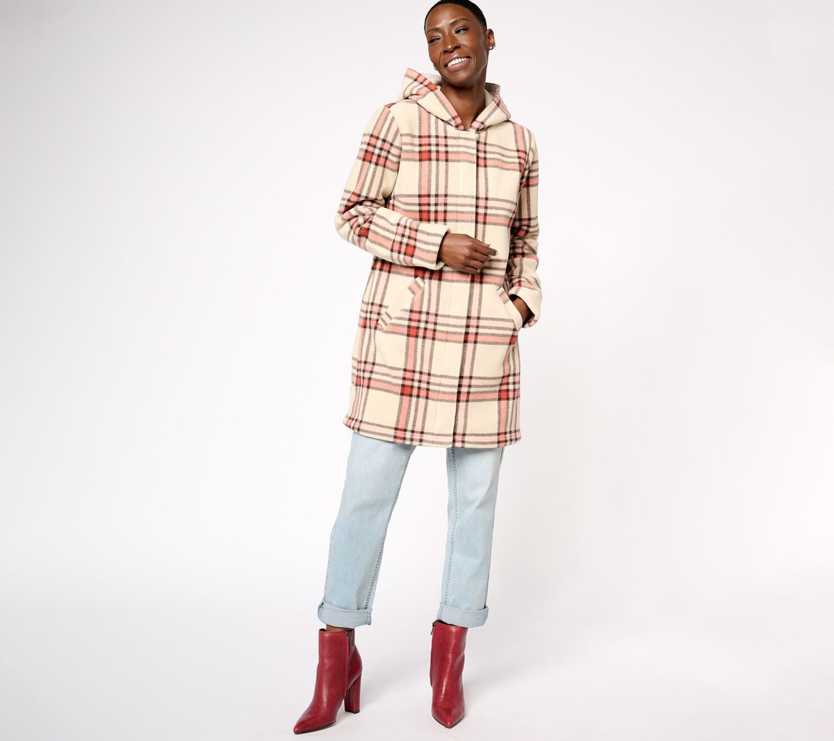 NEW Denim 3X Fleece Bonded Sherpa Hooded Coat in New Stone