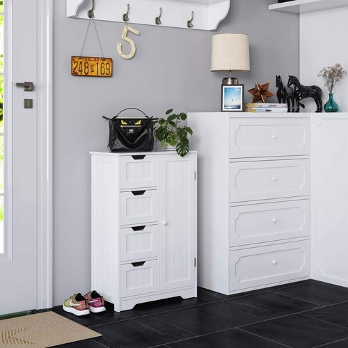 Single Door Bathroom Floor Cabinet Freestanding Storage Organizer w/4 Drawer - Picture 2 of 13