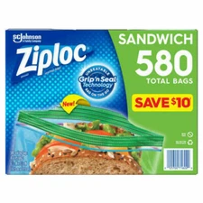 Ziploc Easy Open Tabs Sandwich Bags, Box of 580, Pack of 36 - Clear