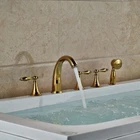 Deck Mounted 5 Hole Golden Brass Bathroom Roman Tub Faucet Set With Hand Shower