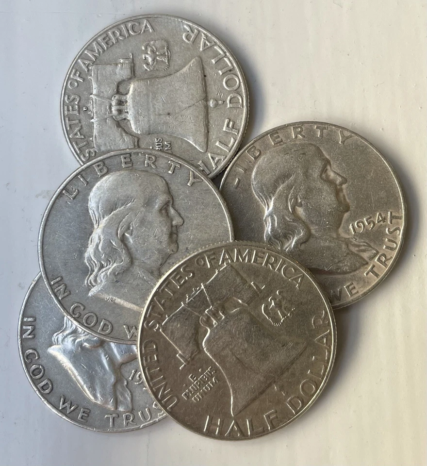 [Lote de 5] Medio dólar Franklin - 90% plata - ¡Elige cuántos lotes de 5! Foto 4 de 4