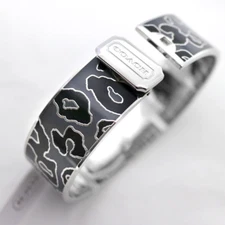 NWT COACH 3/4" Ocelot Leopard Black/Gray Hinged BANGLE Bracelet 99528 NEW