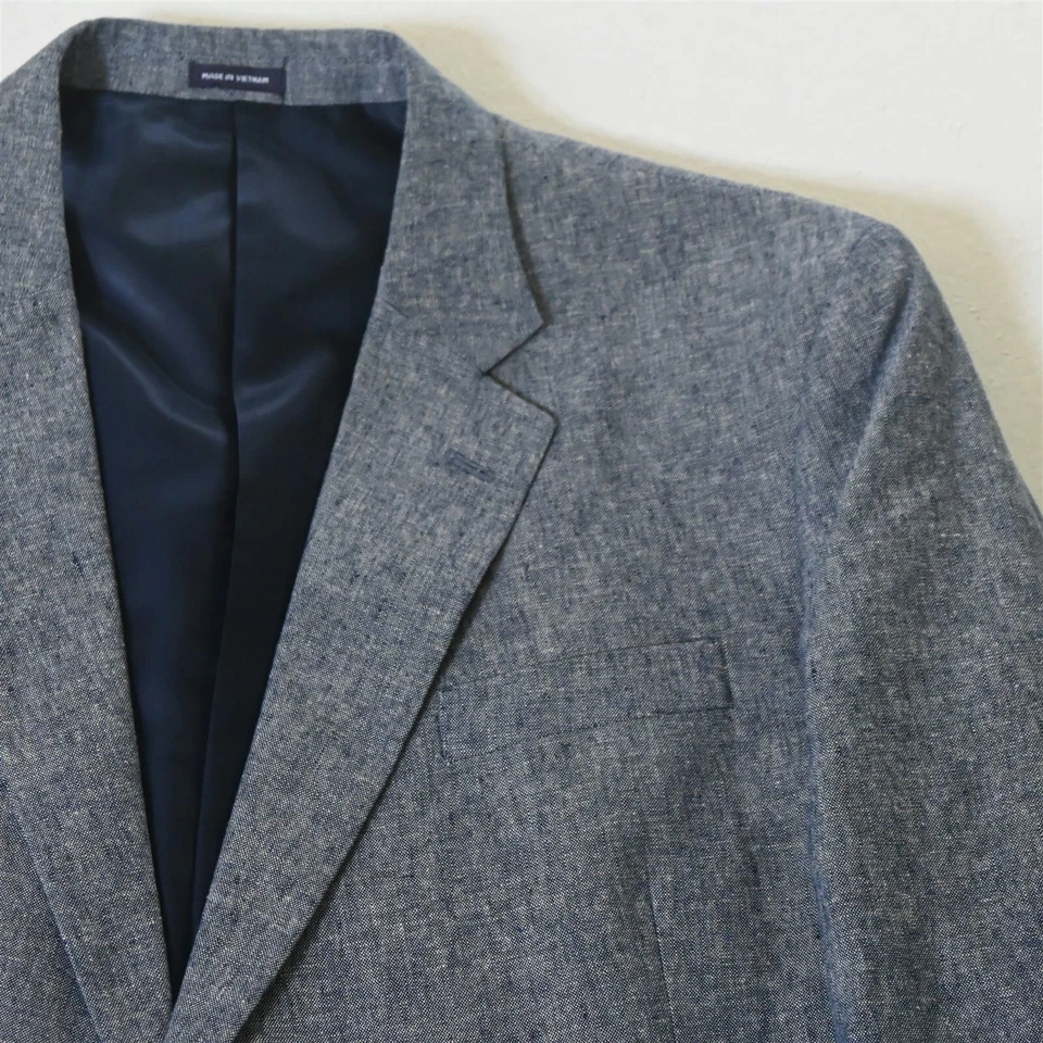 Stafford 50R Blue Linen Cotton Classic Mens Blazer Suit Jacket Sport Coat - Image 2 of 4