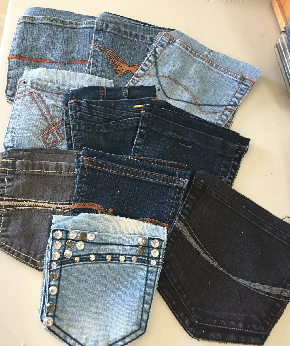 Fancy Denim Jean Pockets Lot of 20 in Matching Sets of Two 3a