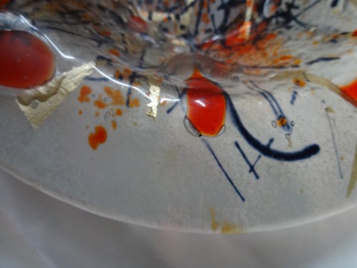 Studioglas mattierte Schüssel mit blauen & goldenen Flecken von Edwin D. Walter - 8 1/2" - Bild 5 von 6