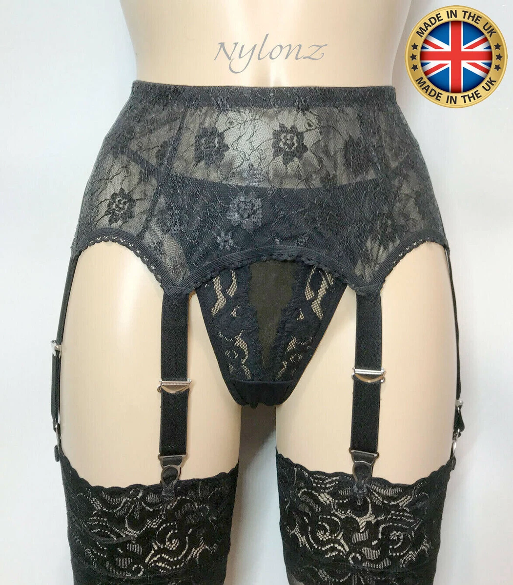 8 Strap Luxury All Lace Suspender Belt Black (Garter Belt) NYLONZ UK