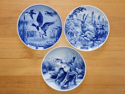 3x John Jonsson Jagdplatte 1975 Grauente, 1976 Hase, 1982 Otter, Tove Svendsen 