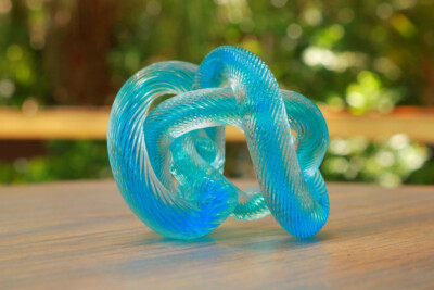 Glass Sculpture Unusual Blue Textured Geometic Modern MCM Estate Find Unique ZX