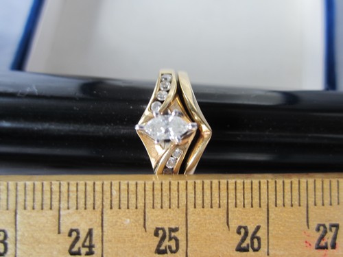 VINTAGE 14K GOLD ECHT NATUR MARQUISE DIAMANT VERLOBUNGSRING & HOCHZEITSRING SET - Bild 11 von 20