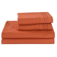 3/4 Pcs Soft Solid Embroidery Bed Hotel Sheets Set 18 Inches Deep Pockets