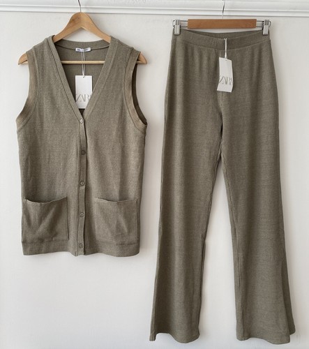ZARA Green Knit Textured Waistcoat 