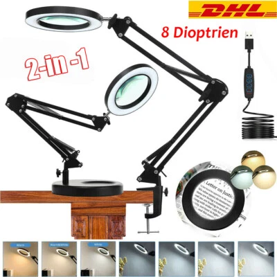 8 Dioptrien 72 LED Arbeitsleucht Lupenlampe mit Clip Basis Lupe Licht Tischlampe - Bild 1 von 4
