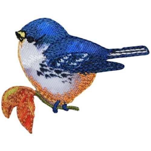 Bluebird Applique Patch - Embroidered Sublimation Blue Bird & Leaf 2" (Iron on) - Picture 1 of 1