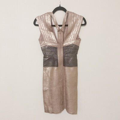 Herve Leger Metallic Colorblock Bandage Dress in Rose Gold M | eBay