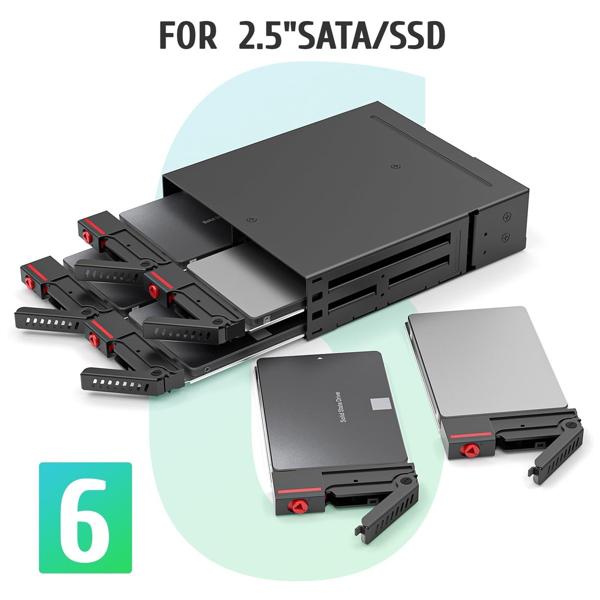 6 Bay SATA HDD & SSD Hot Swap Cage, 6 Bay Hard Drive Dock for 5.25