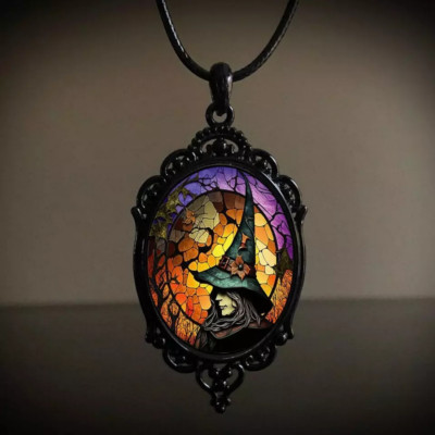 Witch Gothic Pendant Jewelry Vintage Black Magical Magician Necklace B