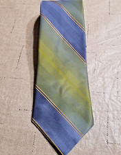 Vintage Wemlon by Wembley Clip On Tie Blue Green Stripe Polyester Men's Necktie