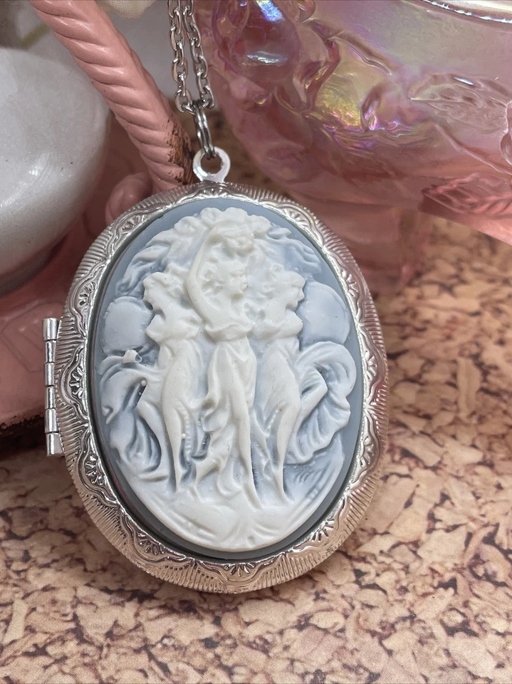 3 Musas Victoriano Camafeo Azul Medallón Collar Colgante Regalo de Navidad Mamá Baile Foto 3 de 4