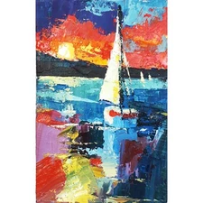 Original Oil Painting Sailing Seascape Sunset Sea Impasto Style Wall Art Ocean