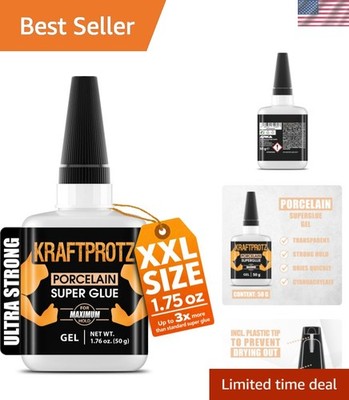 Ceramic Super Glue for Porcelain, Pottery, Tile & China   1.75 oz XXL   No-Dr...