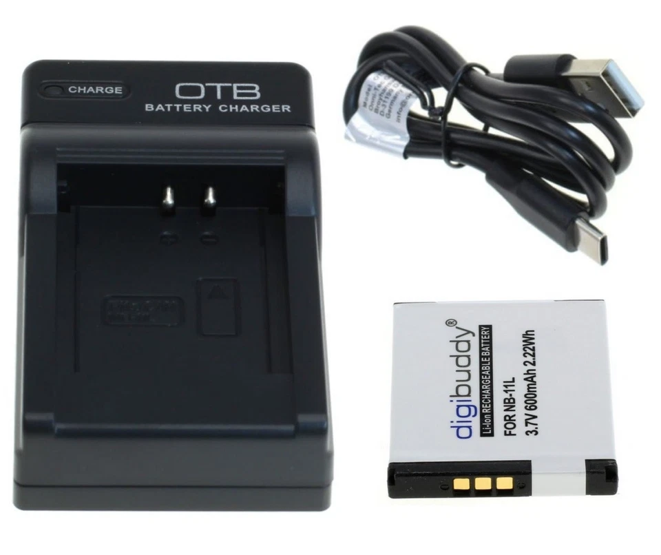 OTB + DIGIBUDDY 600mAh Akku + Akkuladestation Ladegerät für Canon NB-11L / Canon NB-11LH