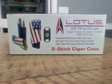 Lotus 62 Ring Gauge 2 Stick Cigar Case & Cigar Cutter USA Gift Set American Flag