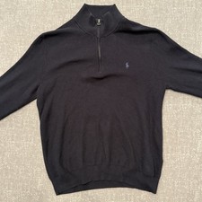 Polo Ralph Lauren 1/4 Zip Sweater Mens Large Navy Blue Pima Cotton Pony Logo