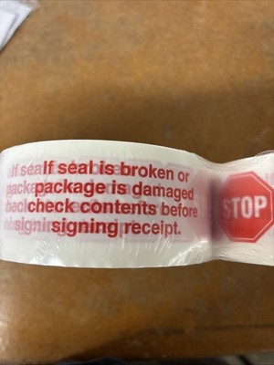 6 Pk Stop Sign Sealing Tape, Preprinted, If Seal is Broken, 2''