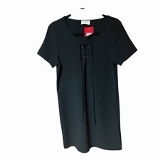 Everly Black Shift Dress Womens Small Lace Up Short Sleeve NWT