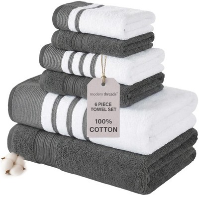 Modern Threads 6-Piece Towel Set   100% Cotton, Quick Dry, Ultra Absorbent