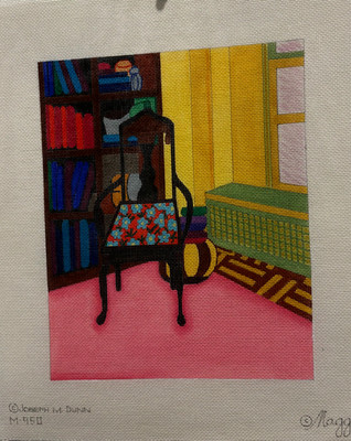 Maggie Yellow Room With Chair M950  Handpainted Needlepoint Canvas 18 Mesh