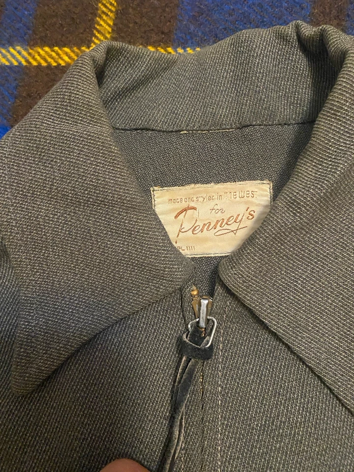 Vintage 1940s JC Penney’s Green Grey Wool Whipcord Work Jacket Size Small - Image 3 of 4