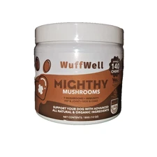 Wuffwell Mighty Mushrooms 140 Chews for Dogs 10 oz Organic Peanut Butter Flavor