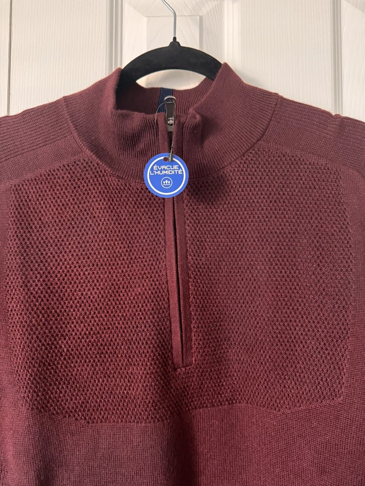 $268 RLX Ralph Lauren Performance Wool Blend Half-zip Sweater Large Burgundy - Image 2 of 4