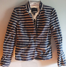 Banana Republic Petite Striped Navy White Blazer Button Closure Long Sleeve 0P