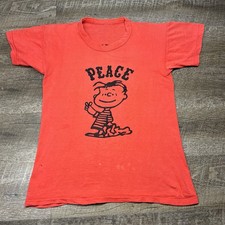 Vintage Peanuts Peace T-Shirt Unisex Small Red Linus Hippy 60s 70s Test Print