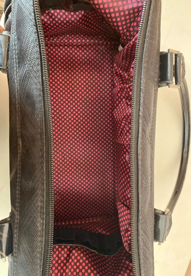 Caboodles Canvas Case Makeup Cosmetic Black Travel Bag Handbag Pink Dot Interior - Image 2 of 2