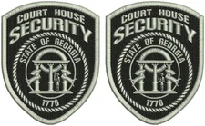 Security S OF G  2 Emb Patches 3.75x4.5 Sew On  silver ON BLACK