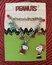 Peanuts  Friends Christmas Snoopy Girls Fashion Metal Charm Bracelet - 7"